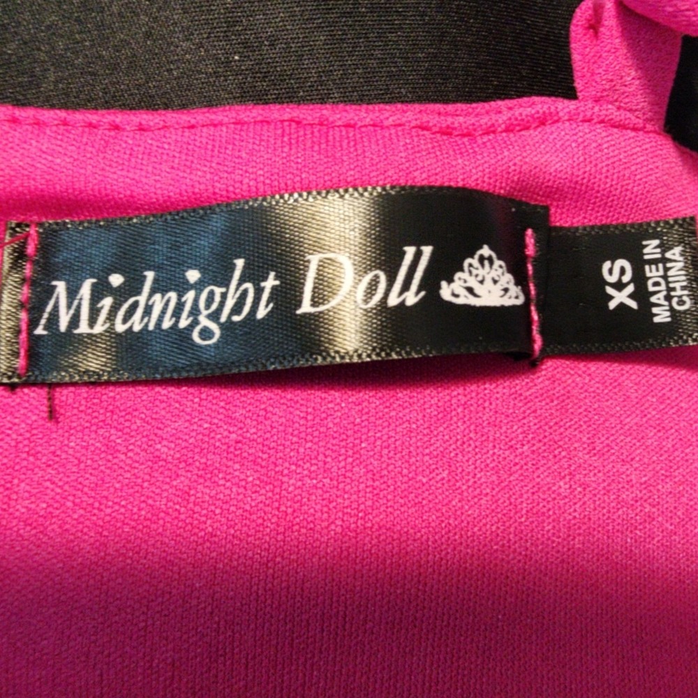 MIDNIGHT DOLL Size XS Hot Pink Square Neck Sexy Strappy Bodycon Mini Dress Party - Picture 6 of 8